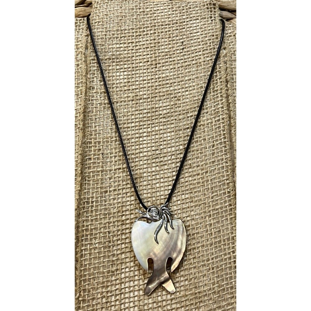 925 Sterling Silver Signed Pendant Necklace Roadrunner Bird MOP Bird Lovers
